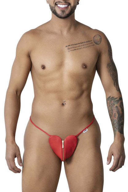Red heart shaped thong in red with a gold zipper from candyman 99892 featuring a sexy design