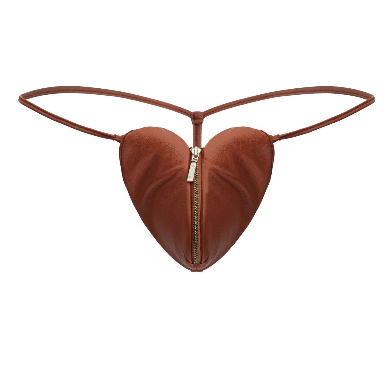 CandyMan 99892 heart thongs red color with brown heart-shaped pouch central zipper and thin straps visible