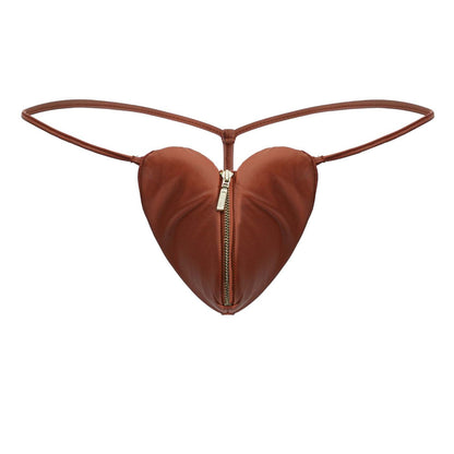 CandyMan 99892 heart thongs red color with brown heart-shaped pouch central zipper and thin straps visible