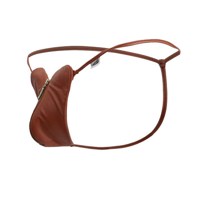 Brown leather thong with zipper closure and thin straps from candyman 99892 heart thongs in red color
