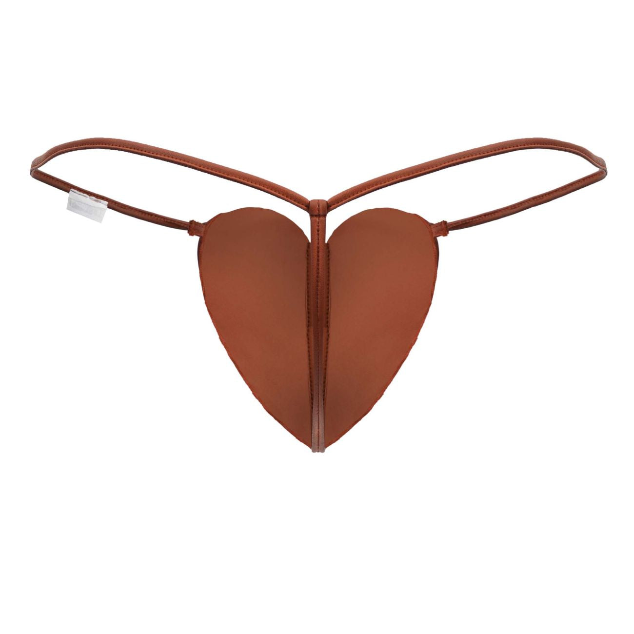 Brown heart-shaped thong with thin straps made of smooth leather-like material from Candyman 99892 in red color
