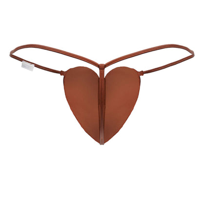 Brown heart-shaped thong with thin straps made of smooth leather-like material from Candyman 99892 in red color