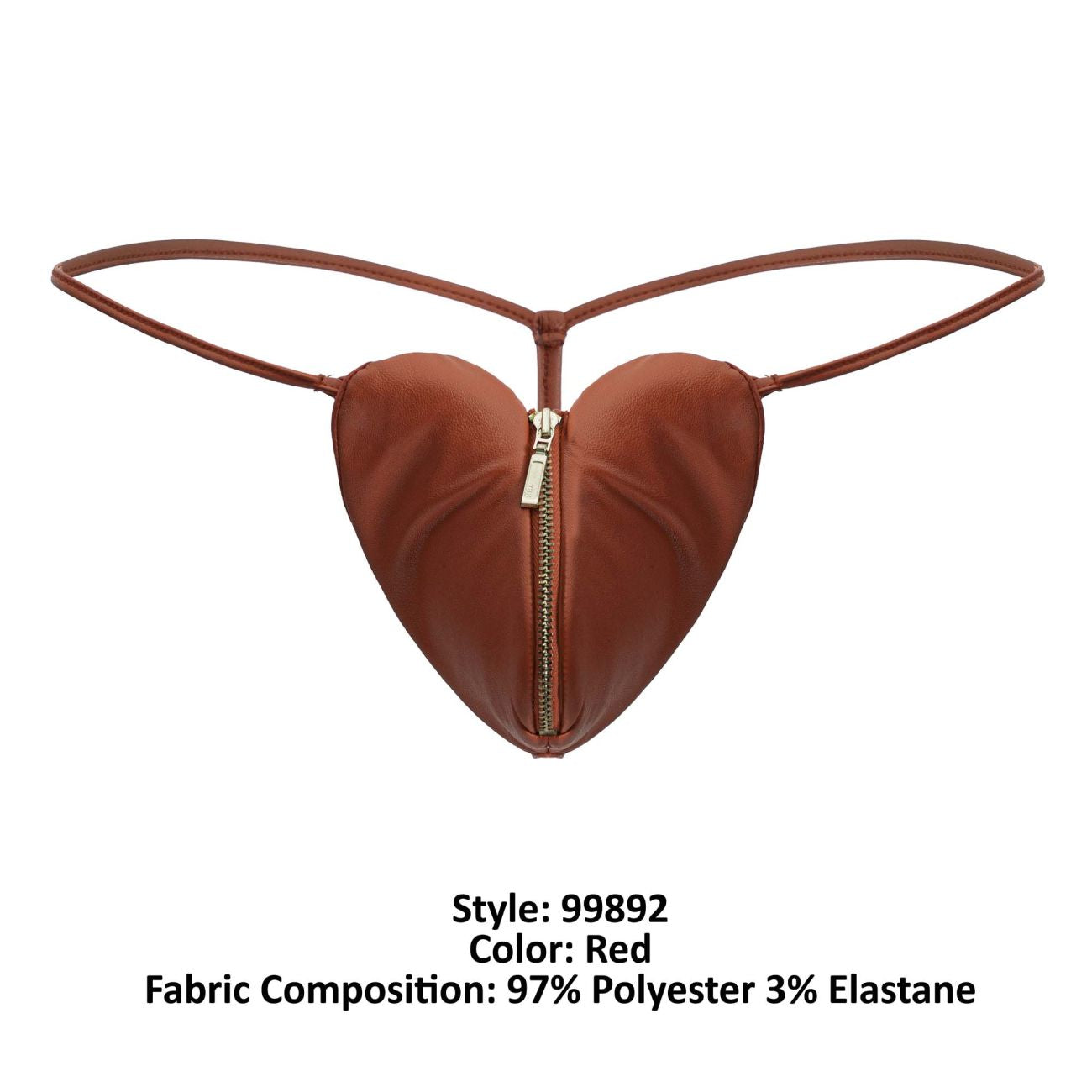 Candyman 99892 heart thongs red heart-shaped pouch with thin straps and central zipper for secure storage
