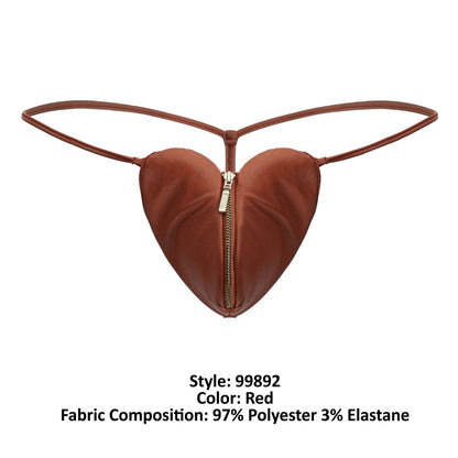 Candyman 99892 heart thongs red heart-shaped pouch with thin straps and central zipper for secure storage