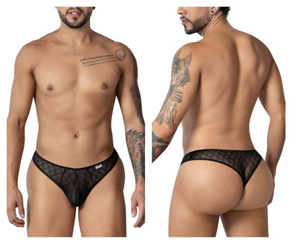 Black CandyMan 99894 sheer mesh briefs with subtle geometric pattern and solid black waistband front view