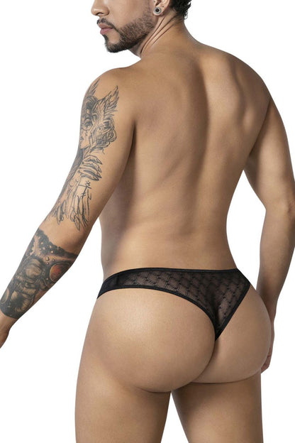 Black sheer mesh thong brief with subtle diamond pattern from candyman 99894 geometric mesh briefs collection