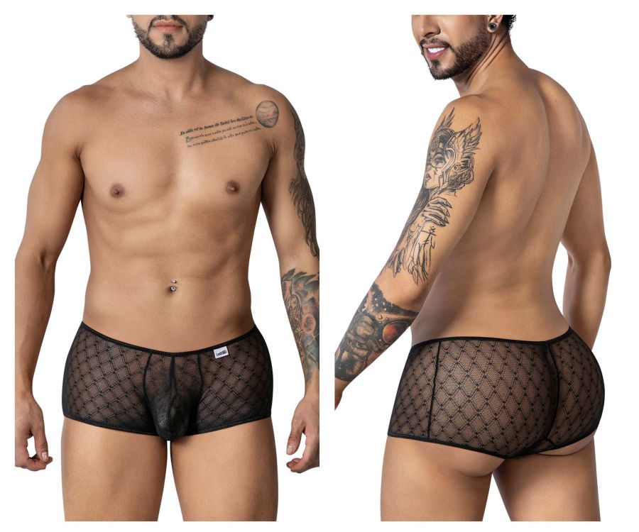 CandyMan 99896 geometric mesh trunks in black feature a diamond-patterned design with a reinforced waistband