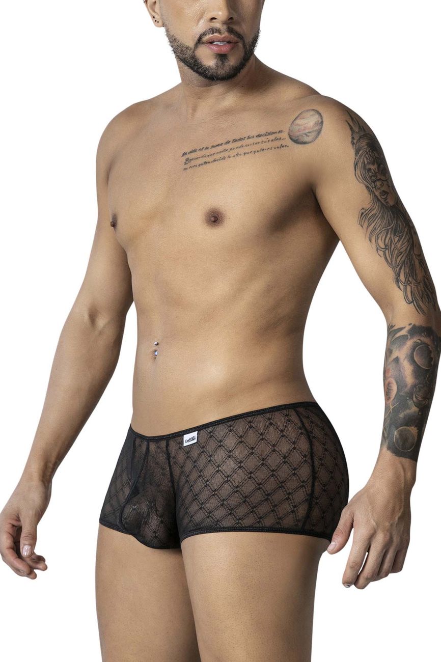 Black candy man 99896 geometric mesh trunks with sheer diamond-patterned mesh briefs for men