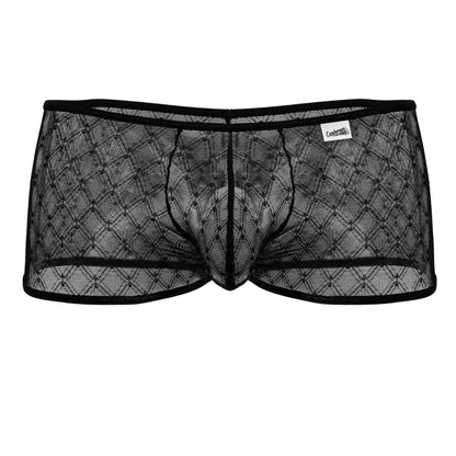 CandyMan 99896 black sheer mesh briefs with diamond pattern and reinforced elastic waistband front view