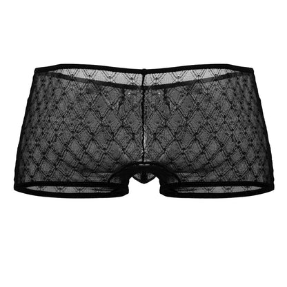 CandyMan 99896 geometric mesh trunks in black feature sheer lace with a diamond pattern and a reinforced waistband
