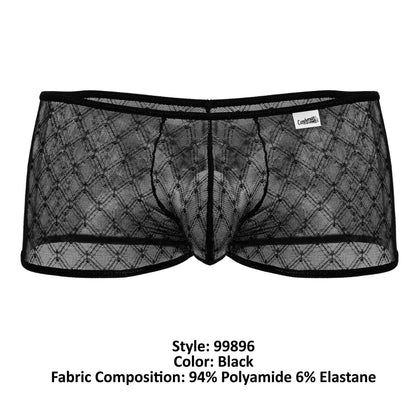 CandyMan 99896 black sheer mesh briefs with diamond pattern and black elastic waistband front view