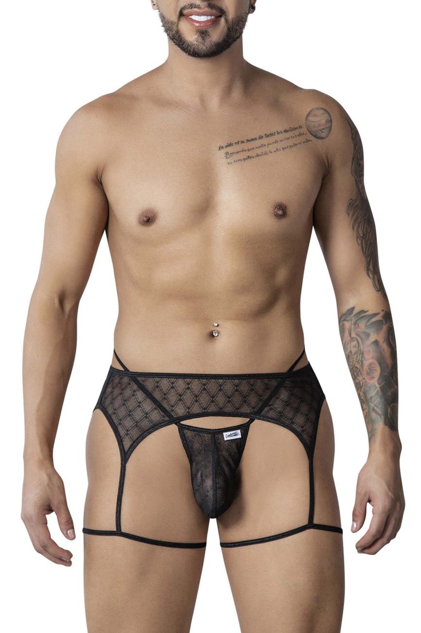 Candyman 99898 black sheer mesh briefs with diamond pattern and adjustable straps for a comfortable fit