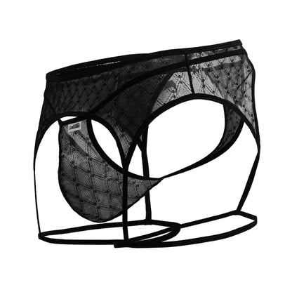 Black lace mesh briefs with diamond pattern and thin elastic straps from candyman 99898 geometric mesh thongs black