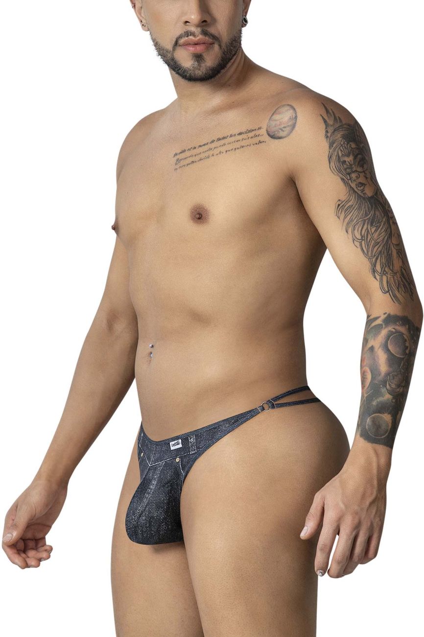 Dark blue denim cowboy thong candyMan 99899 with subtle faded texture and reinforced stitching along edges