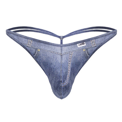 Blue denim thong with classic jeans design and subtle stitching details from candyman 99899 cowboy thongs collection