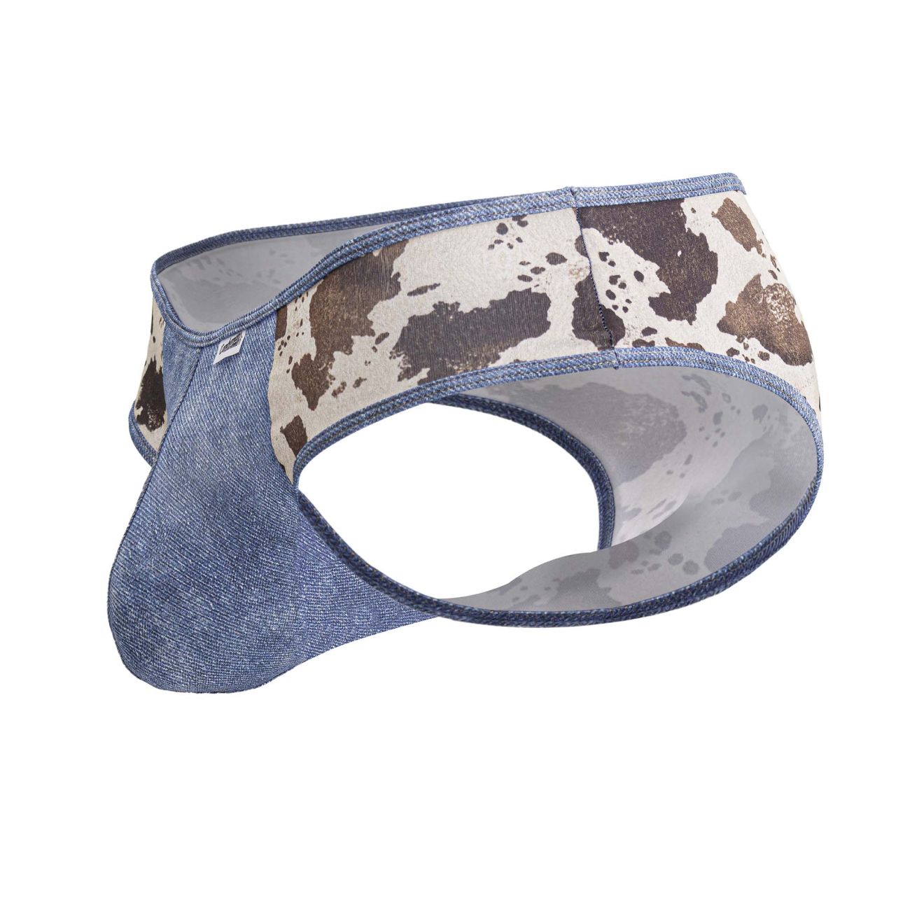 Candyman 99900 cowboy briefs blue denim patterned men’s briefs with cow print front panel animal print design