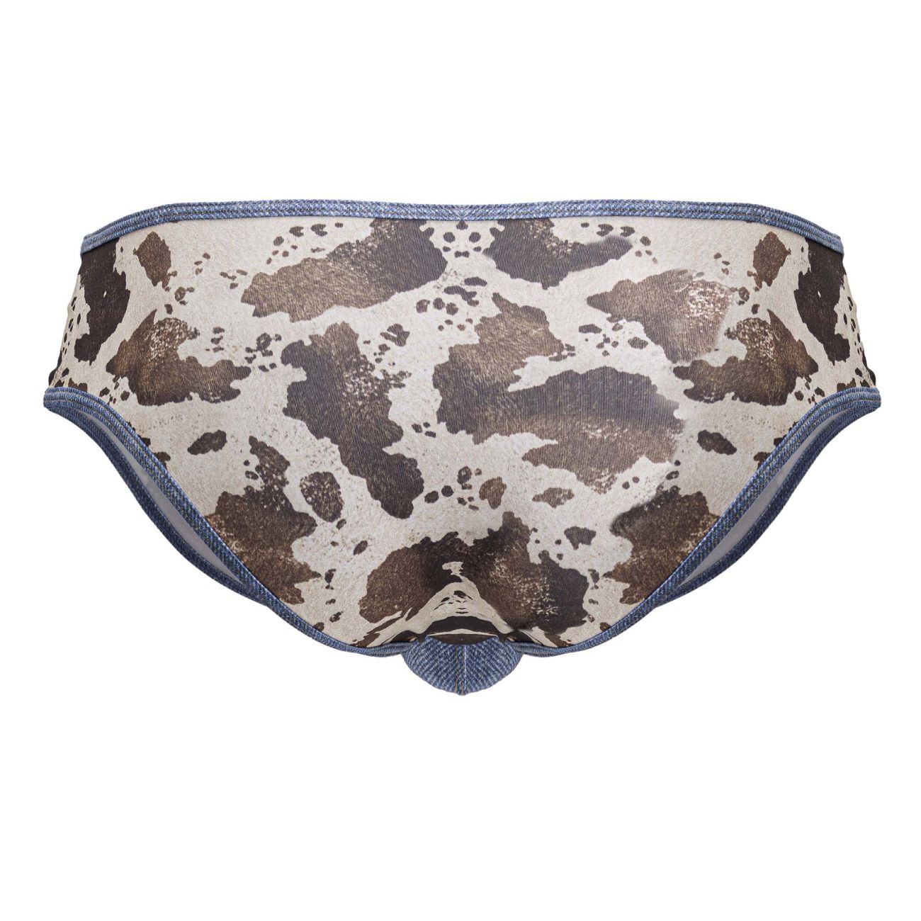 Cowman 99900 cowboy briefs in cow print with denim trim showcasing front design in animal print color