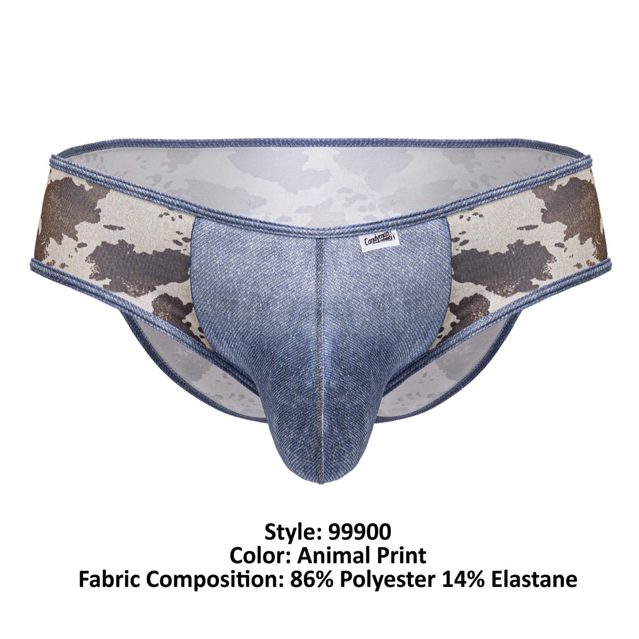 CandyMan 99900 cowboy briefs with blue denim pattern and brown beige animal print side panels for men