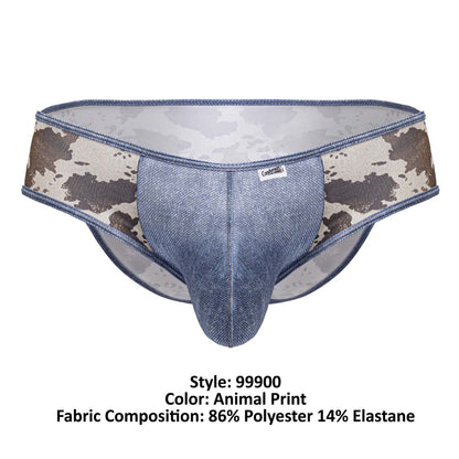 CandyMan 99900 cowboy briefs with blue denim pattern and brown beige animal print side panels for men