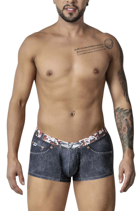 Denim-patterned CandyMan 99904 Cowboy trunks men’s boxer briefs with white and brown camouflage waistband