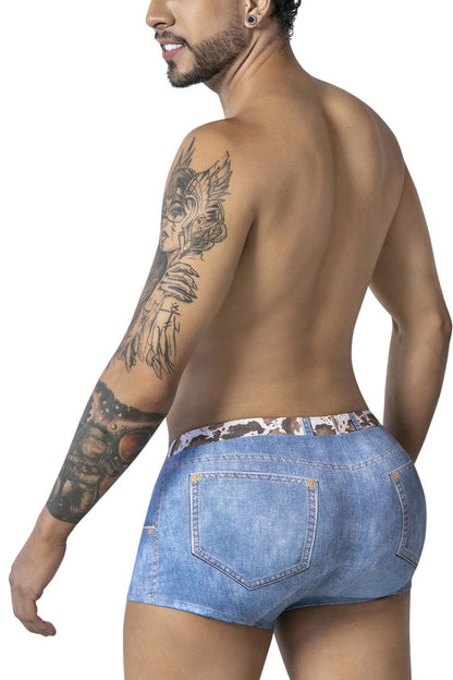 Blue denim cowboy trunks with leopard-print waistband candyMan 99904 casual summer shorts