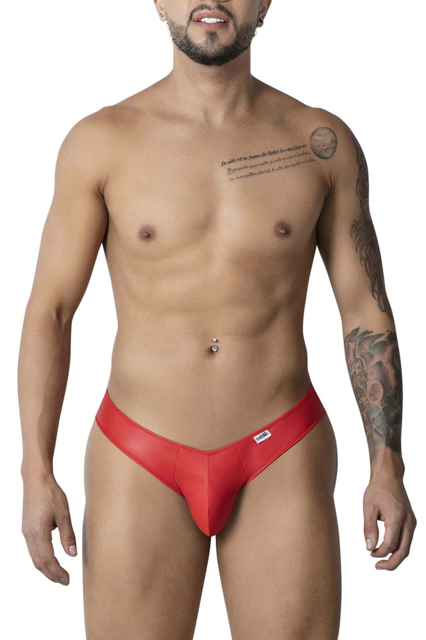 CandyMan 99908 heart briefs in red shiny form-fitting fabric with a small white logo on the left hip