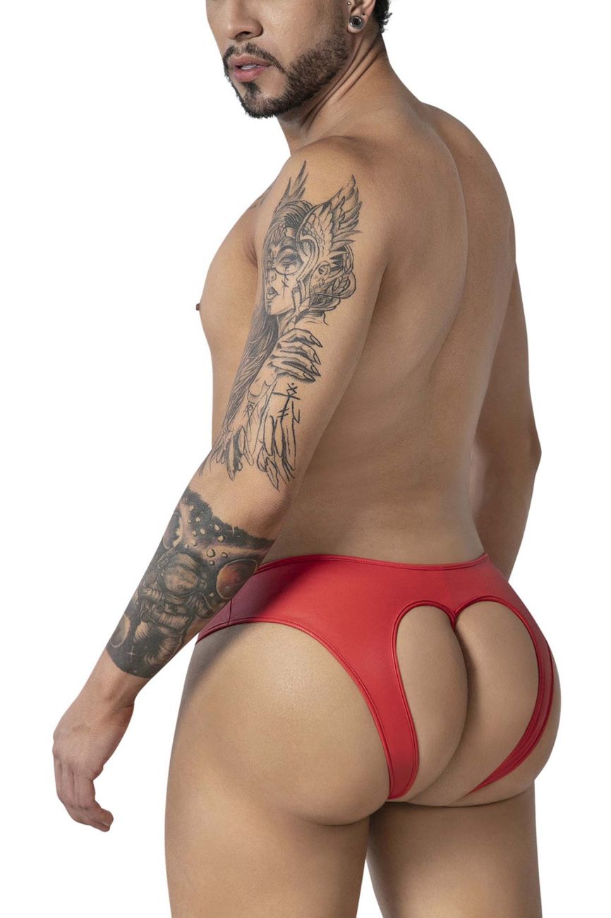 Red candyman 99908 heart briefs with a distinctive cutout design in form-fitting fabric for men