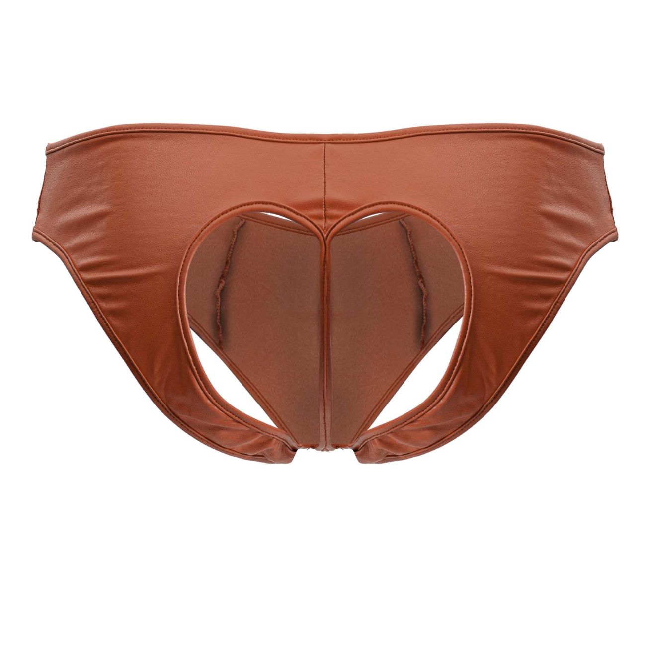 Brown heart-shaped cutout briefs in shiny faux leather from Candyman 99908 in red for bold lingerie use