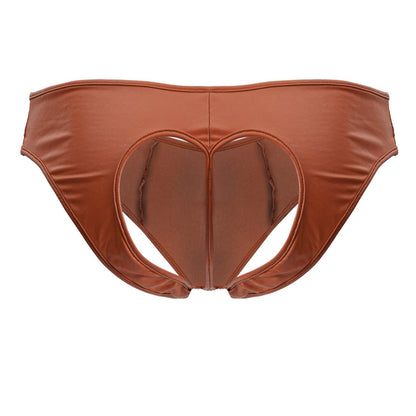 Brown heart-shaped cutout briefs in shiny faux leather from Candyman 99908 in red for bold lingerie use