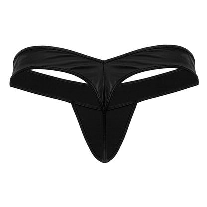 CandyMan 99912 police thong in black glossy latex with sleek form fitting design and reinforced edge stitching