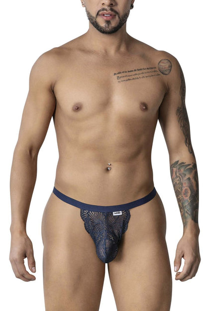 Dark blue lace thong with a solid waistband from candyman 99915 lace thongs in navy color