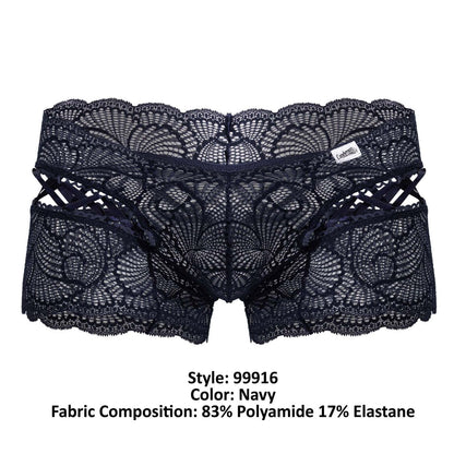 Navy lace briefs CandyMan 99916 featuring intricate fan-shaped patterns and scalloped edges