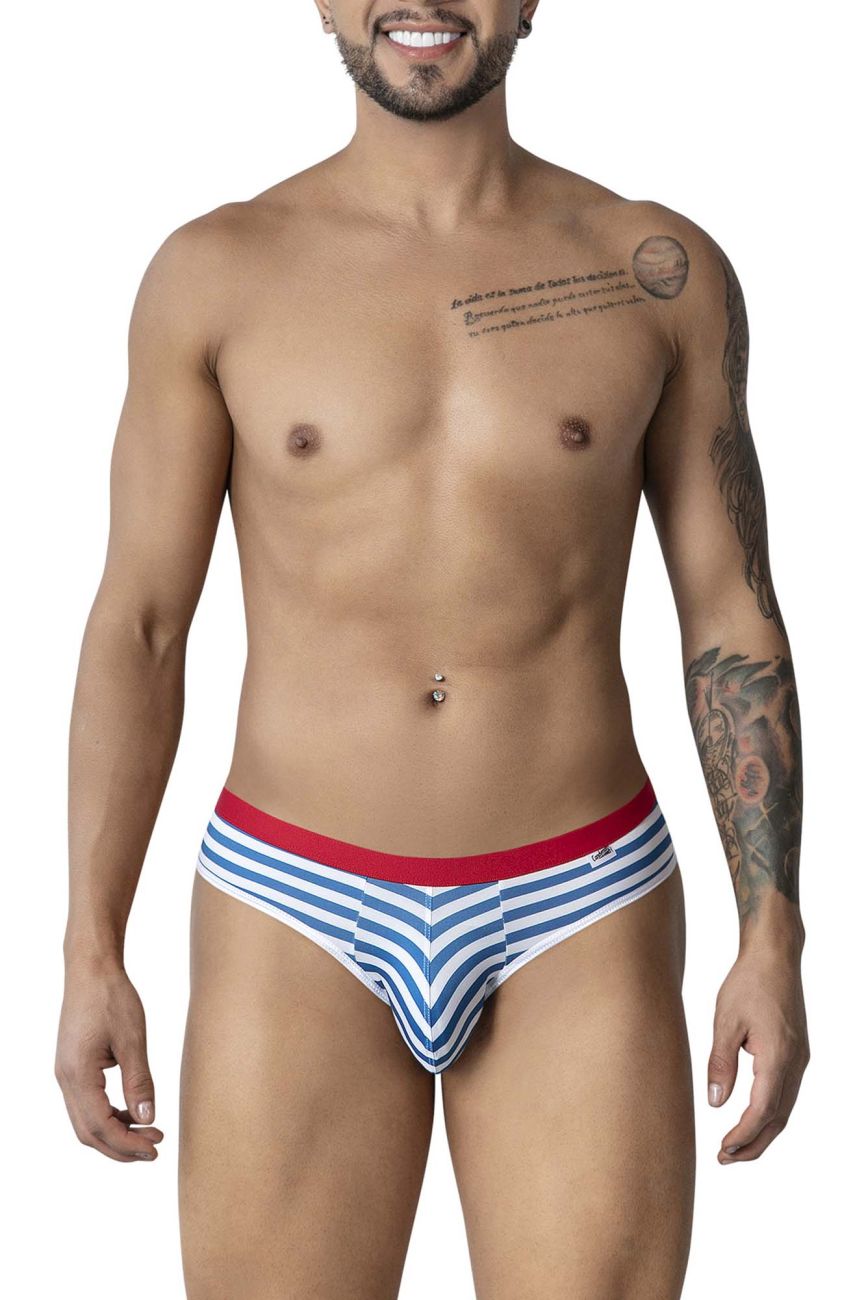 CandyMan 99918 sailor briefs in blue and white stripes with red waistband men’s cotton blend underwear
