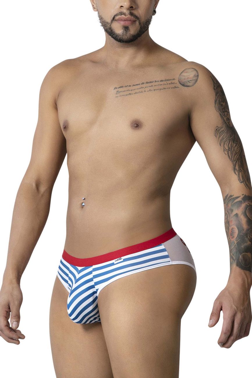 CandyMan 99918 sailor briefs are blue and white striped men’s underwear with a red waistband