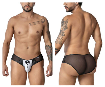 CandyMan 99919 tuxedo briefs in black and white with tuxedo print and bow tie design for men’s underwear