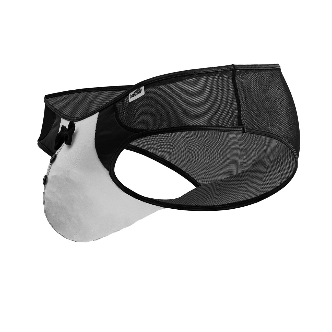 CandyMan 99919 tuxedo briefs black-white with black mesh sun visor clear plastic face shield and adjustable strap