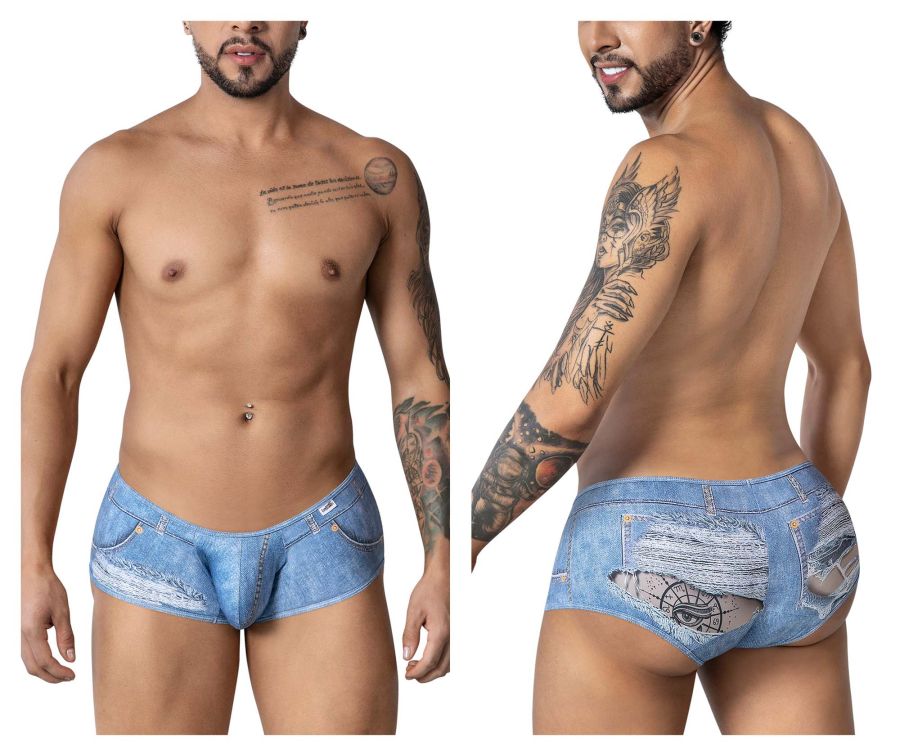 CandyMan 99921 cowboy trunks blue denim shorts with distressed ripped details in classic jeans design