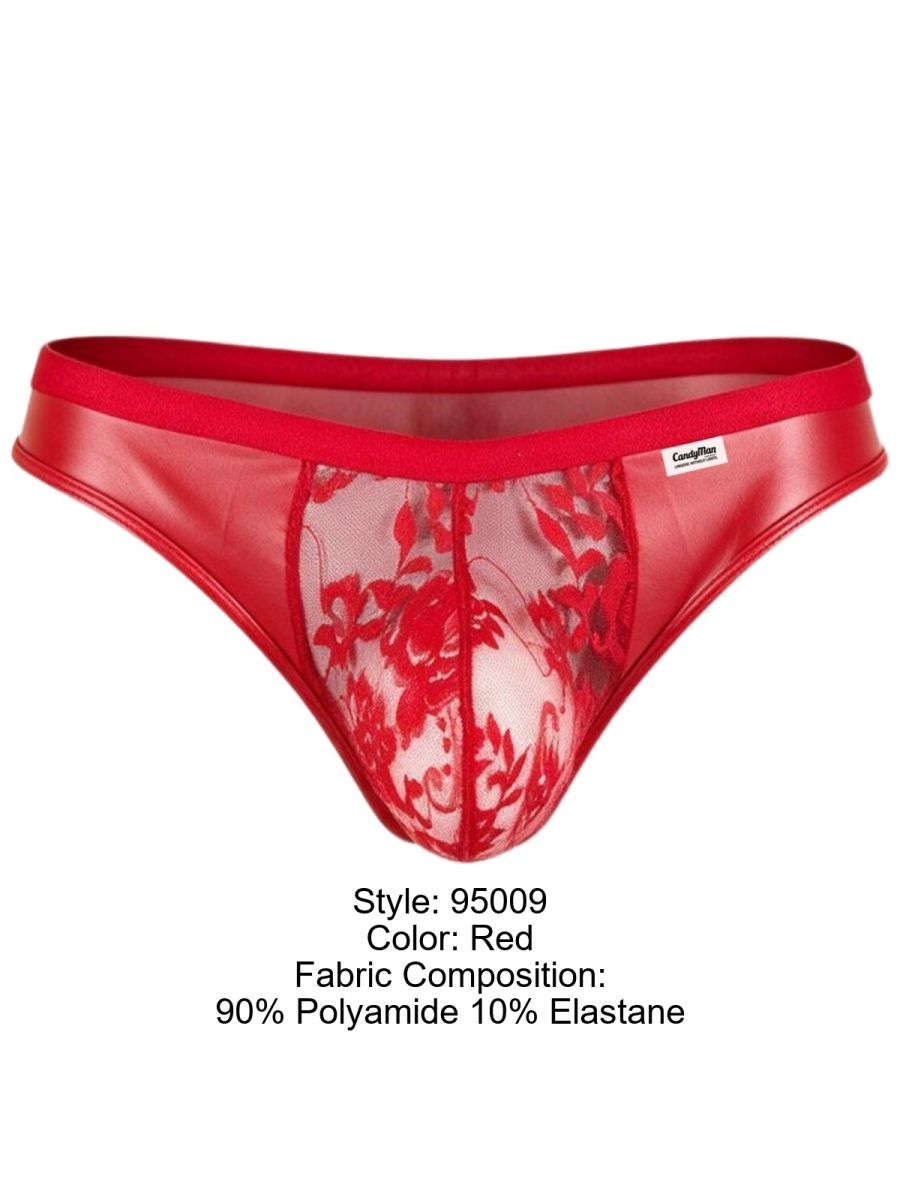 CandyMan 95009 Men's Underwear Seductive Lace Thongs Color Red