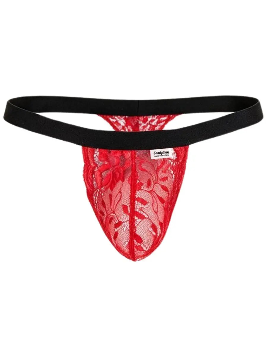 CandyMan 95013 Herrenunterwäsche verführerische Spitzen-Tangas Farbe Rot-Schwarz