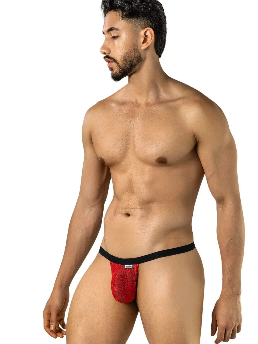 CandyMan 95013 Herrenunterwäsche verführerische Spitzen-Tangas Farbe Rot-Schwarz