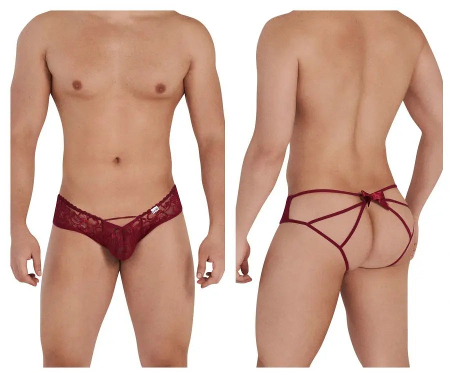 CandyMan 99535 Herren Unterwäsche Jockstrap mit Schleife und Spitze, Farbe Burgund