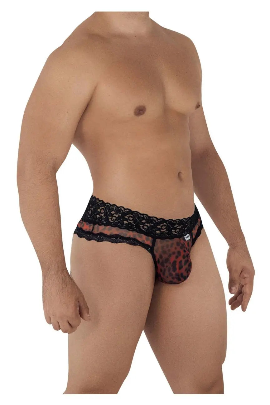 CandyMan Men's Underwear 99596 Mesh-Lace Thongs Color Leopard Print