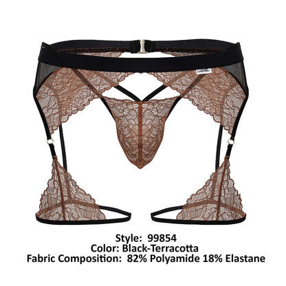 CandyMan 99854 Lace-Garter Outfit Color Black-Terracotta