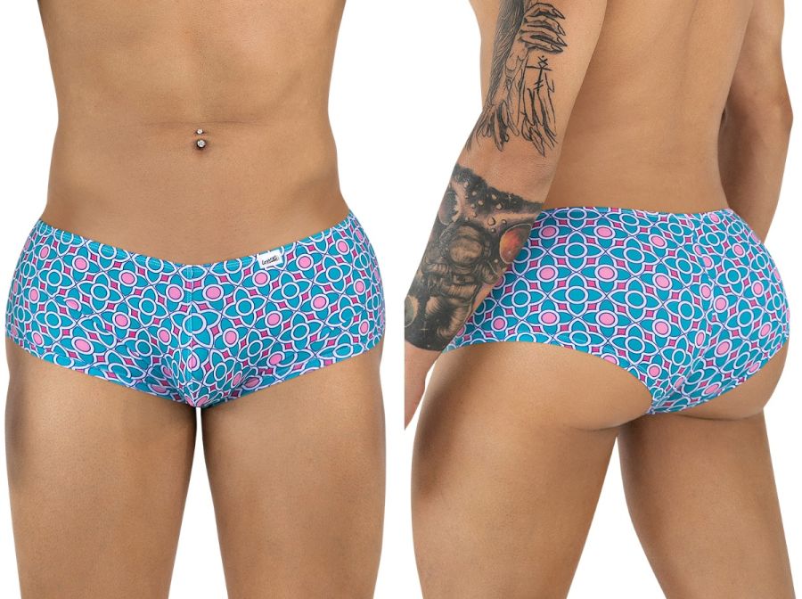 Candyman 99922 trunks color printed blue men’s briefs with blue and pink geometric bold pattern for everyday wear