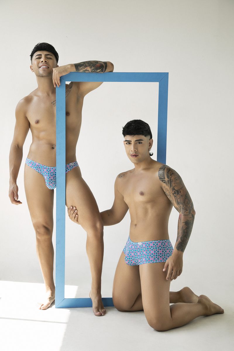 Blue patterned briefs with geometric design by candyman 99922 trunks color printed blue in soft fabric
