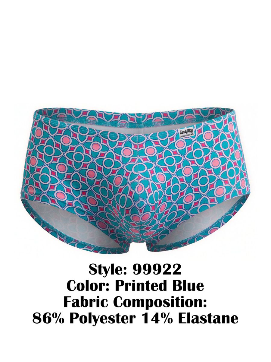 Printed blue briefs with vibrant teal pink and white geometric circle pattern CandyMan 99922 trunks color printed blue