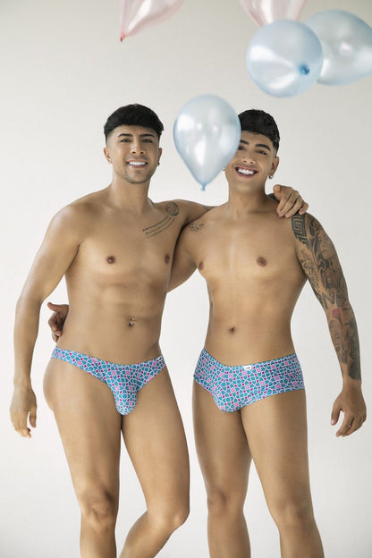 Blue patterned briefs with a geometric design from candyman 99922 trunks color printed blue collection