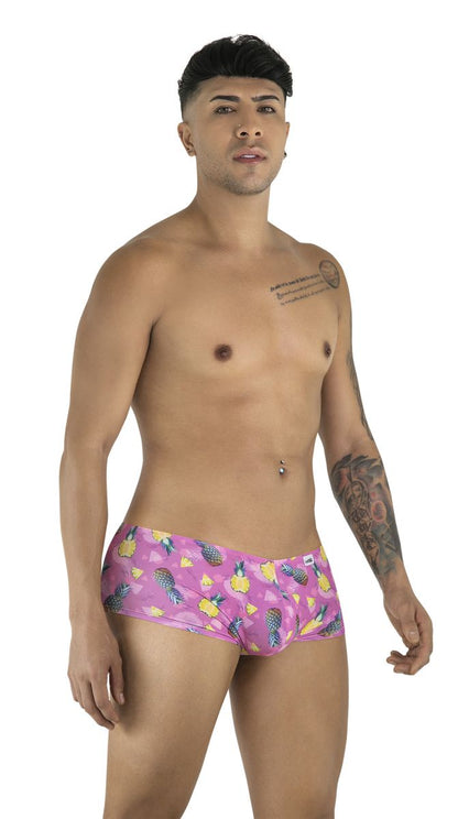 Pink pineapple-patterned cotton men’s briefs candyMan 99922 trunks color printed pink front view