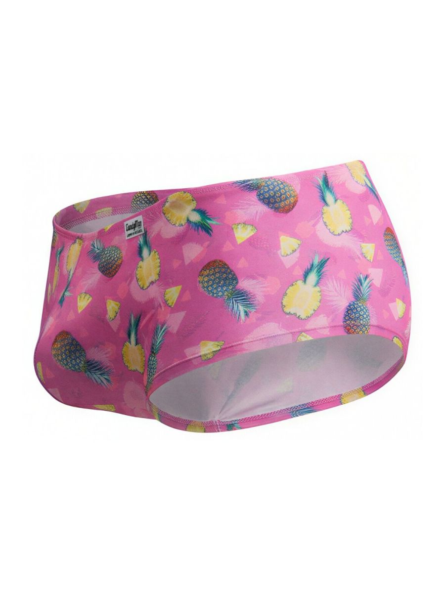 CandyMan 99922 pink swim trunks with vibrant yellow and green pineapple print on bright pink fabric