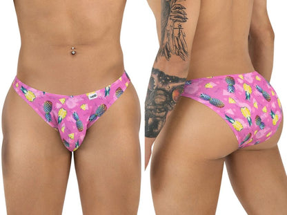 Pink pineapple-patterned men’s bikini briefs candy man 99923 in bright pink for comfortable everyday wear